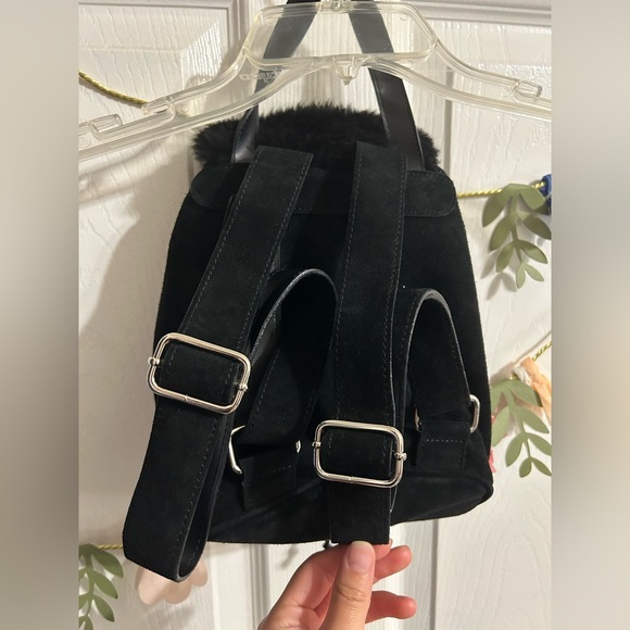 UGG Australia Black Suede Shearling Mini Drawstring Backpack - Picture 5 of 13